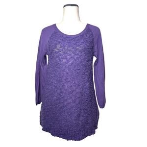Anthropologie Purple Textured Knit Tunic Sweater Size M Cotton Long Sleeve